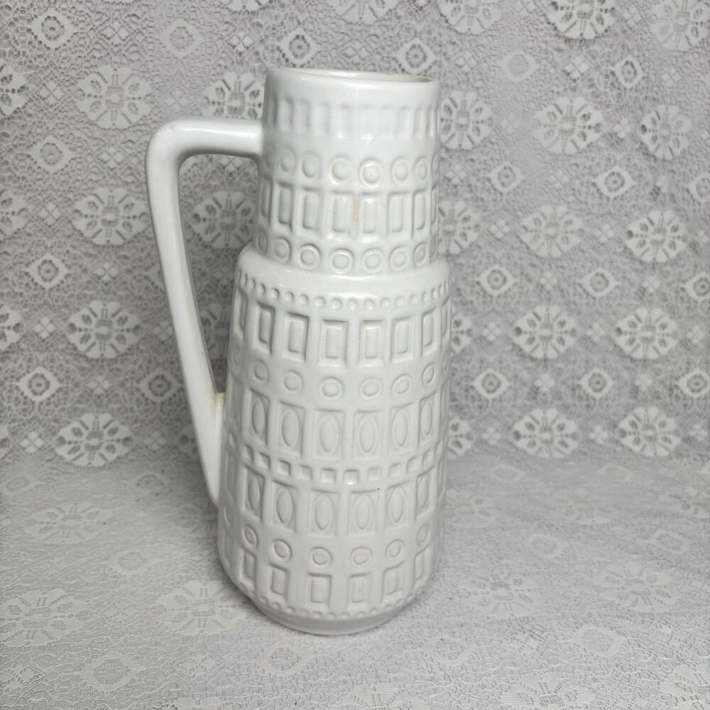 Vintage Scheurich 416-26 Inka White Handled Vase West Germany Ceramic Pitcher